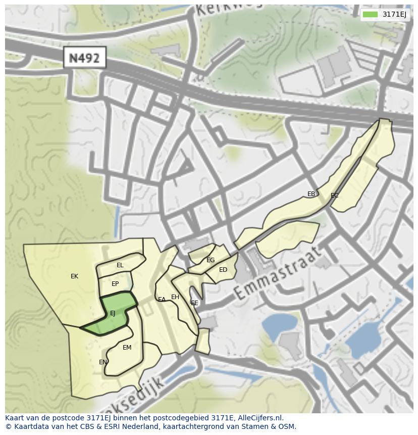 Afbeelding van het postcodegebied 3171 EJ op de kaart.