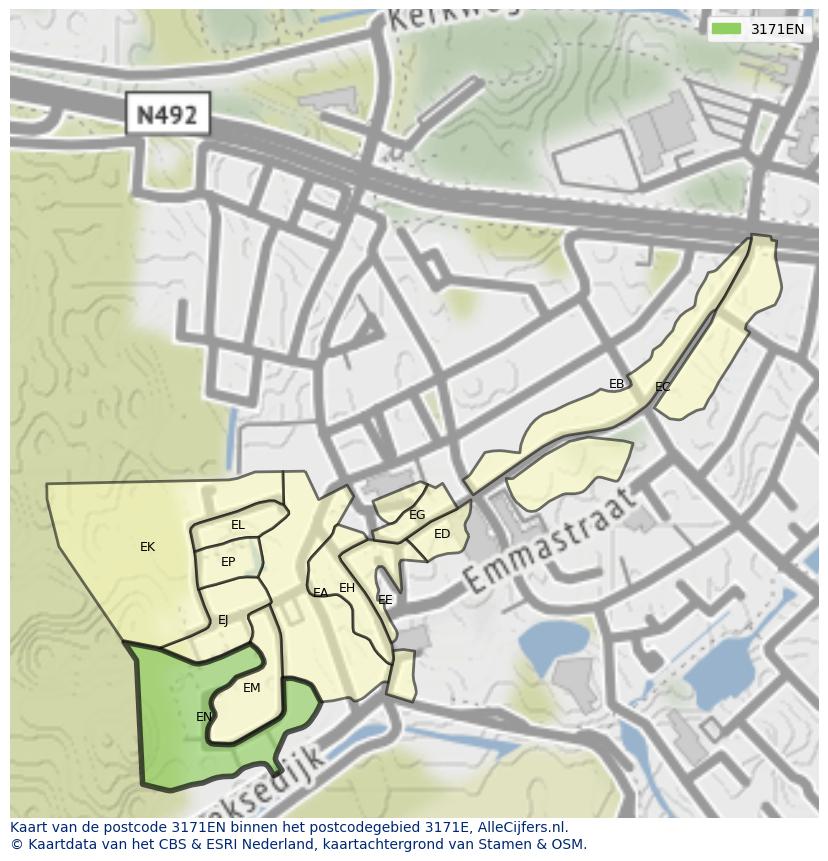 Afbeelding van het postcodegebied 3171 EN op de kaart.