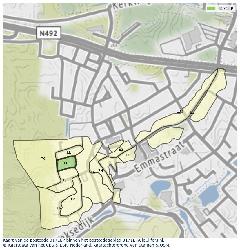 Afbeelding van het postcodegebied 3171 EP op de kaart.