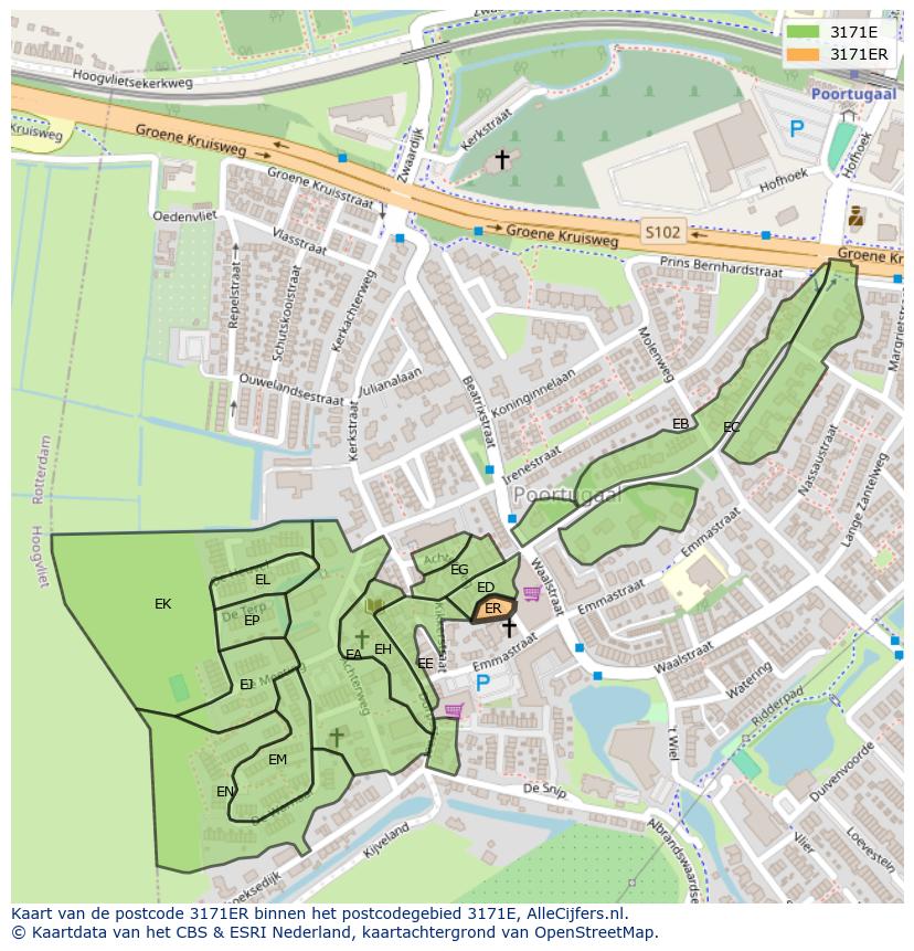 Afbeelding van het postcodegebied 3171 ER op de kaart.