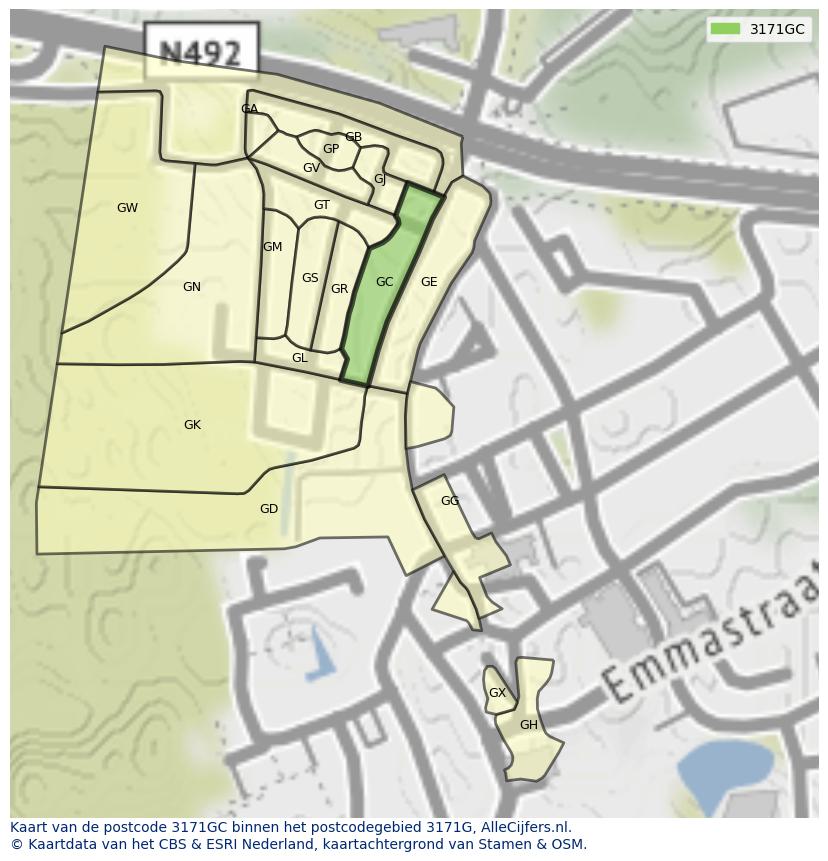 Afbeelding van het postcodegebied 3171 GC op de kaart.