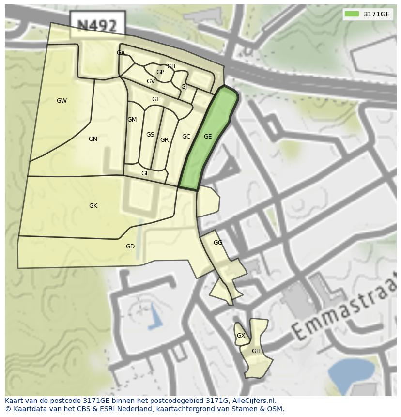 Afbeelding van het postcodegebied 3171 GE op de kaart.