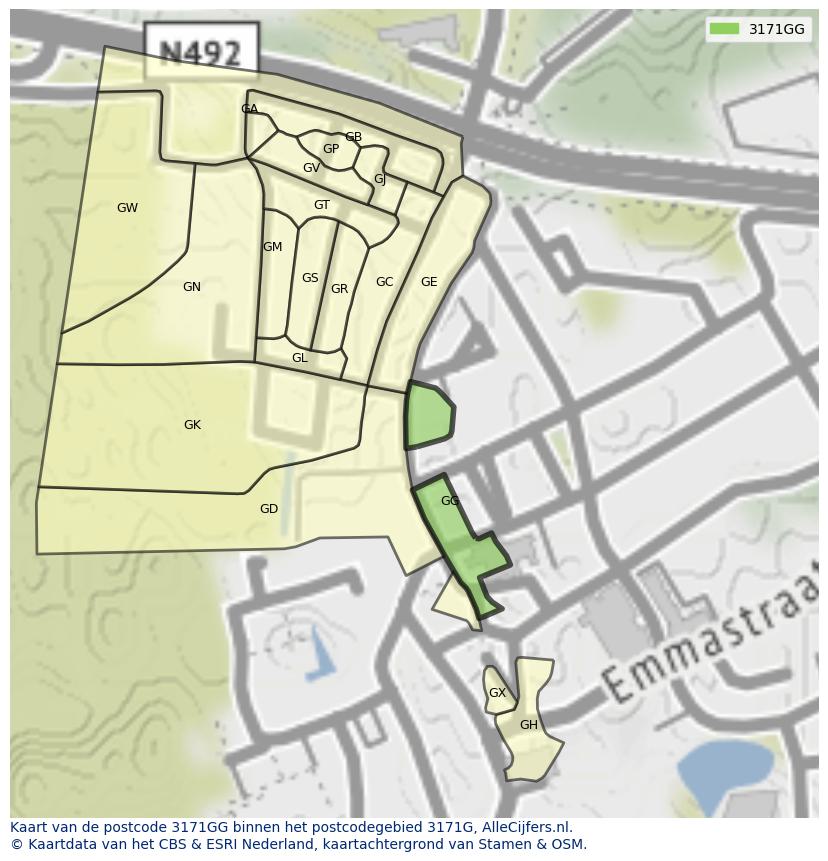 Afbeelding van het postcodegebied 3171 GG op de kaart.