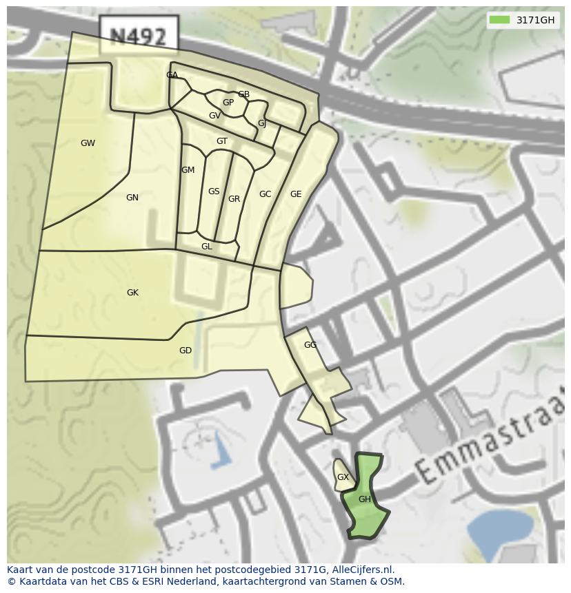 Afbeelding van het postcodegebied 3171 GH op de kaart.