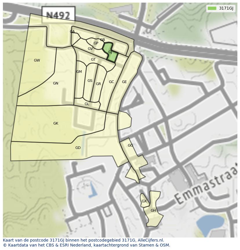 Afbeelding van het postcodegebied 3171 GJ op de kaart.