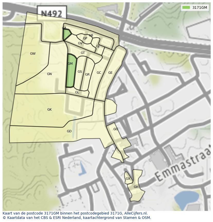 Afbeelding van het postcodegebied 3171 GM op de kaart.