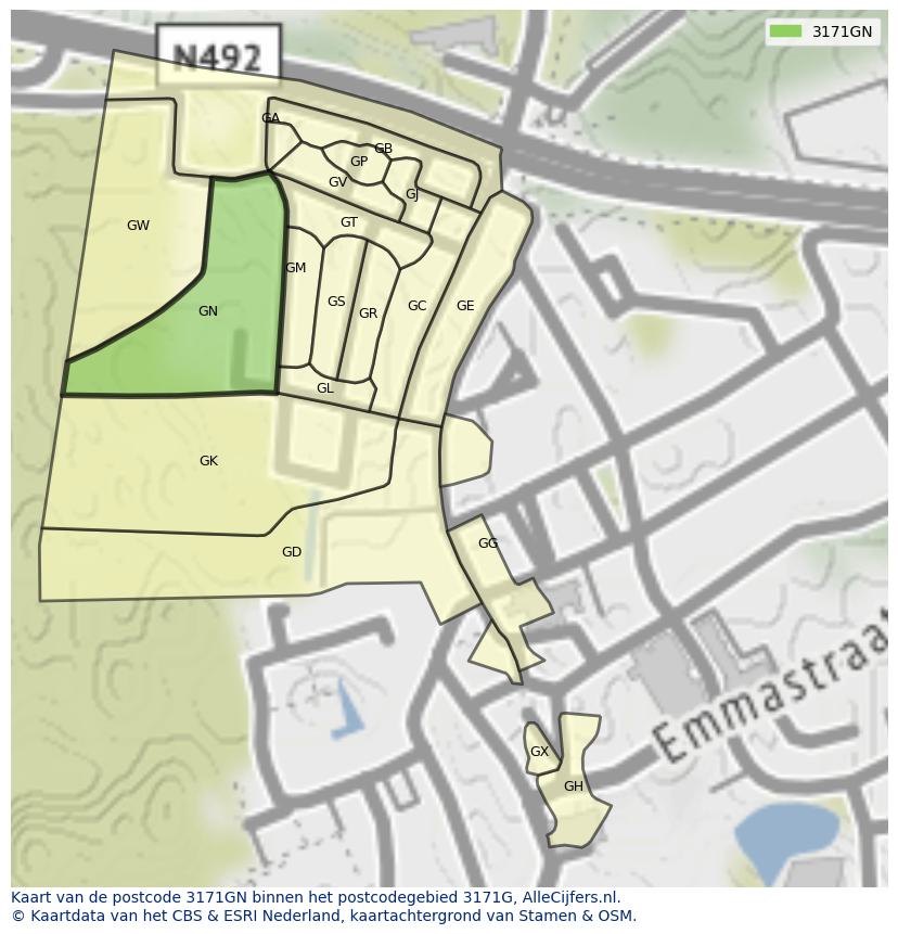 Afbeelding van het postcodegebied 3171 GN op de kaart.