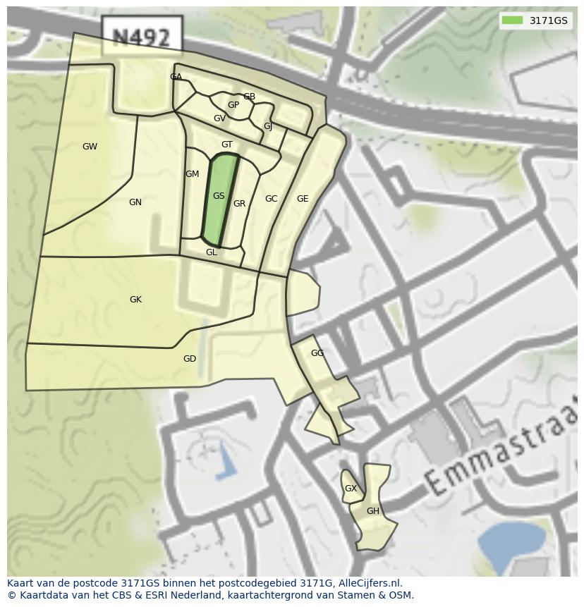Afbeelding van het postcodegebied 3171 GS op de kaart.