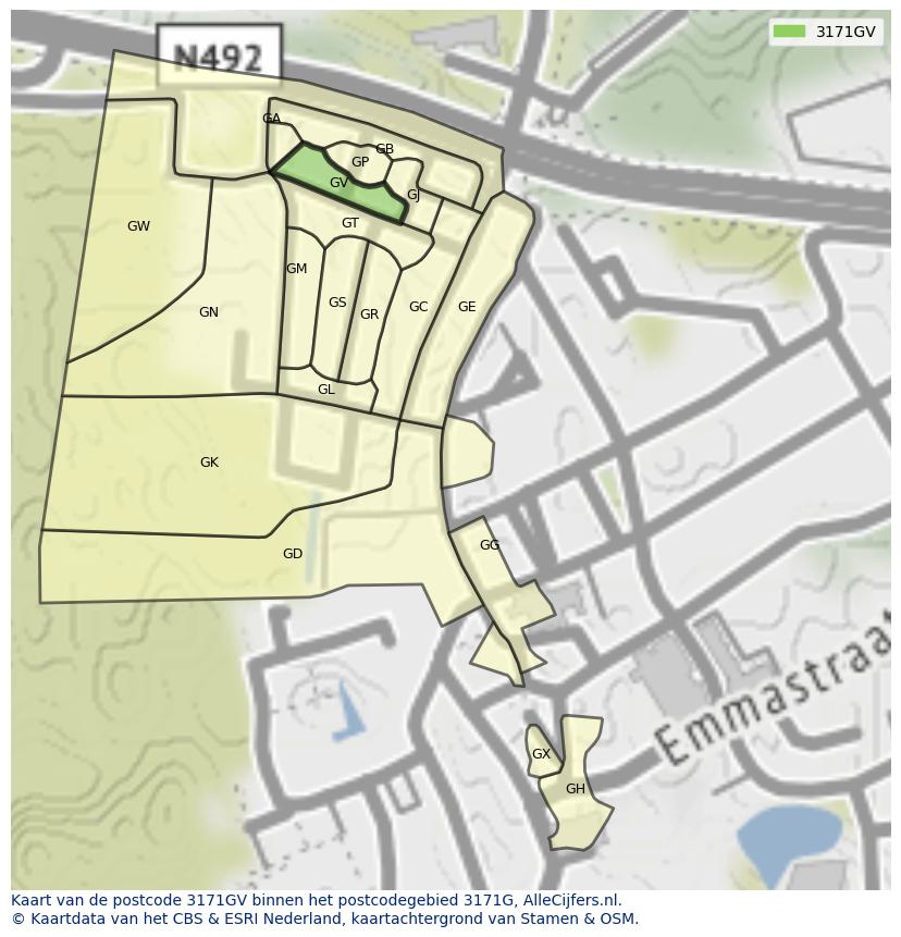 Afbeelding van het postcodegebied 3171 GV op de kaart.