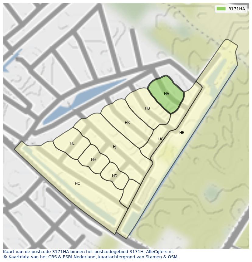 Afbeelding van het postcodegebied 3171 HA op de kaart.