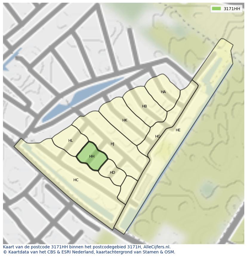 Afbeelding van het postcodegebied 3171 HH op de kaart.