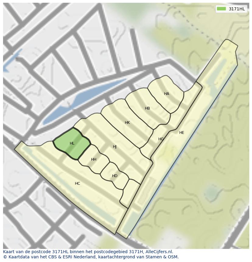 Afbeelding van het postcodegebied 3171 HL op de kaart.