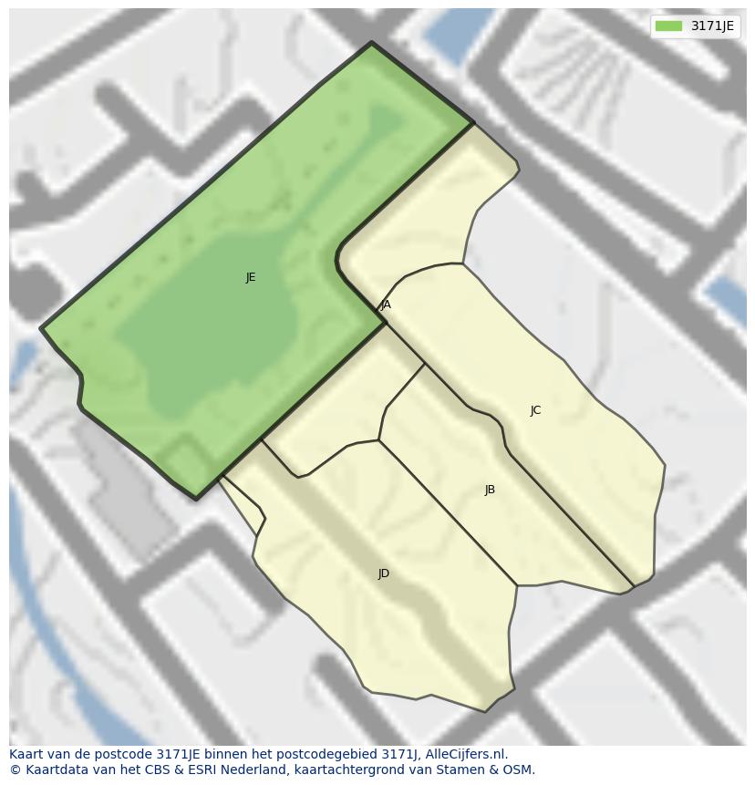 Afbeelding van het postcodegebied 3171 JE op de kaart.