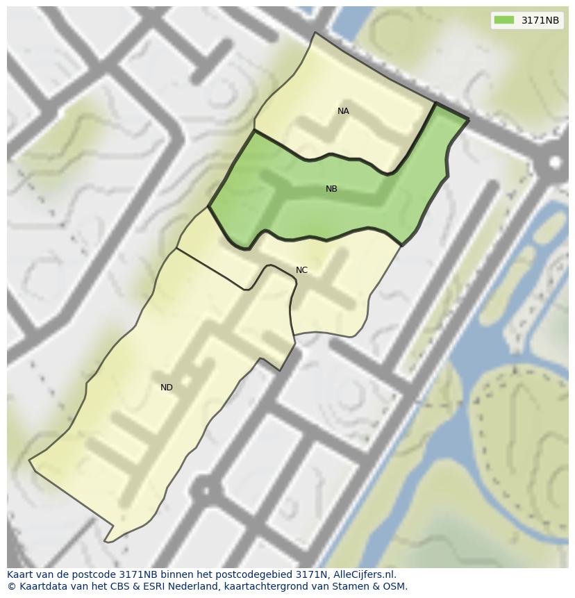 Afbeelding van het postcodegebied 3171 NB op de kaart.