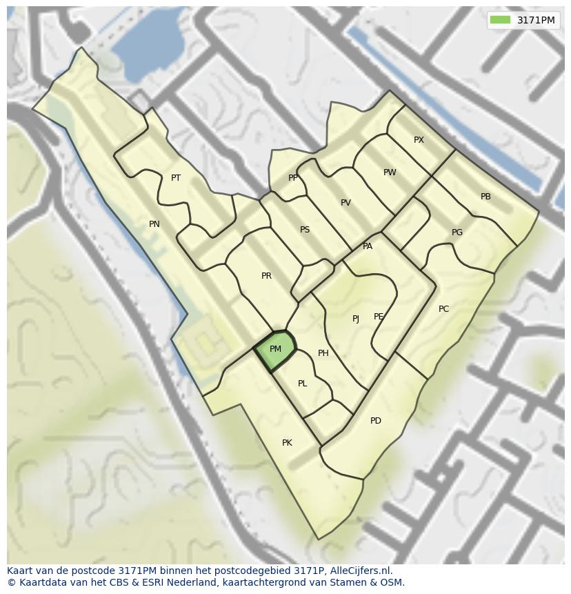 Afbeelding van het postcodegebied 3171 PM op de kaart.