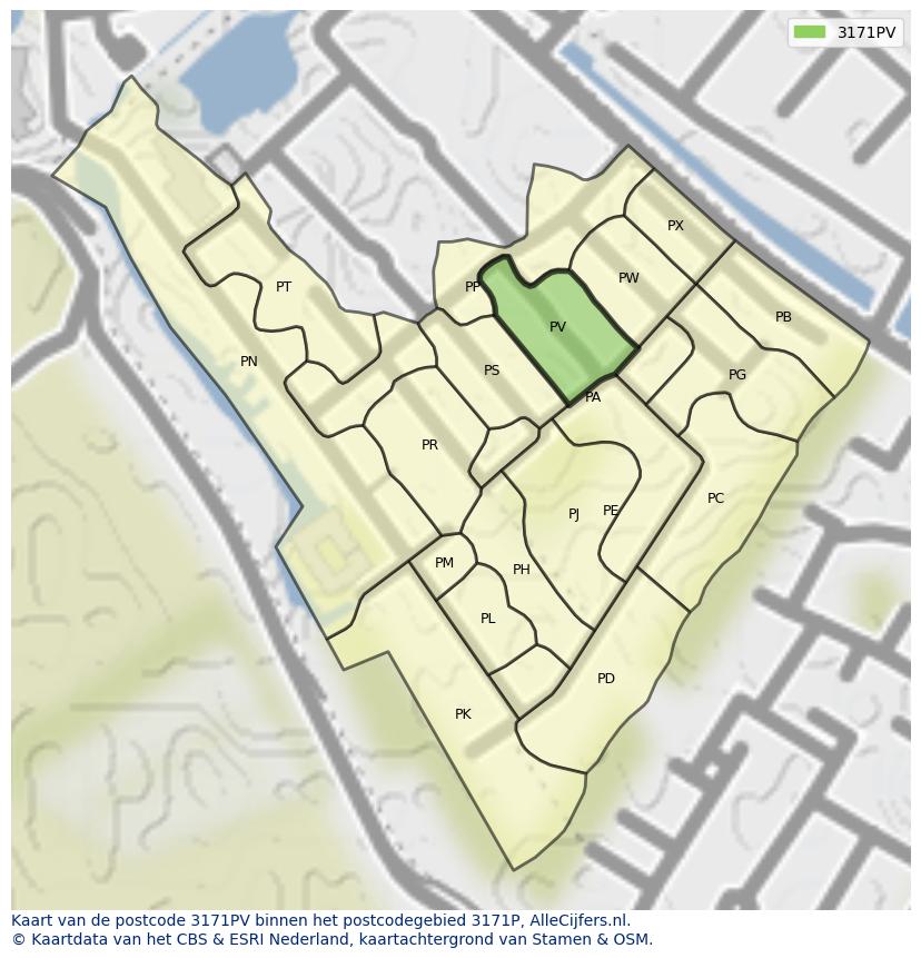 Afbeelding van het postcodegebied 3171 PV op de kaart.
