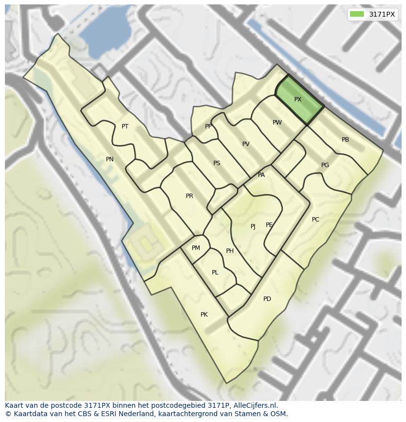 Afbeelding van het postcodegebied 3171 PX op de kaart.