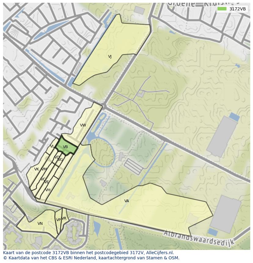Afbeelding van het postcodegebied 3172 VB op de kaart.