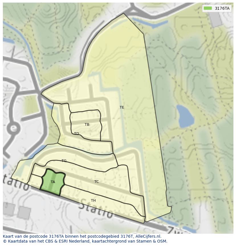 Afbeelding van het postcodegebied 3176 TA op de kaart.