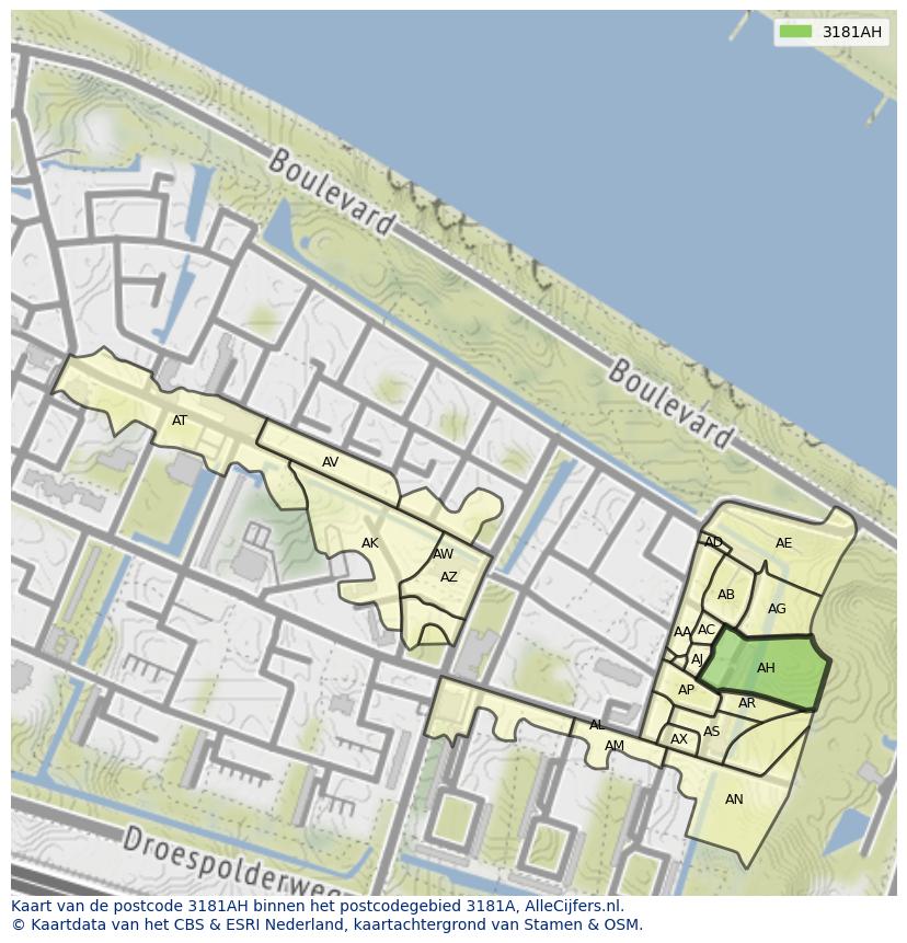 Afbeelding van het postcodegebied 3181 AH op de kaart.