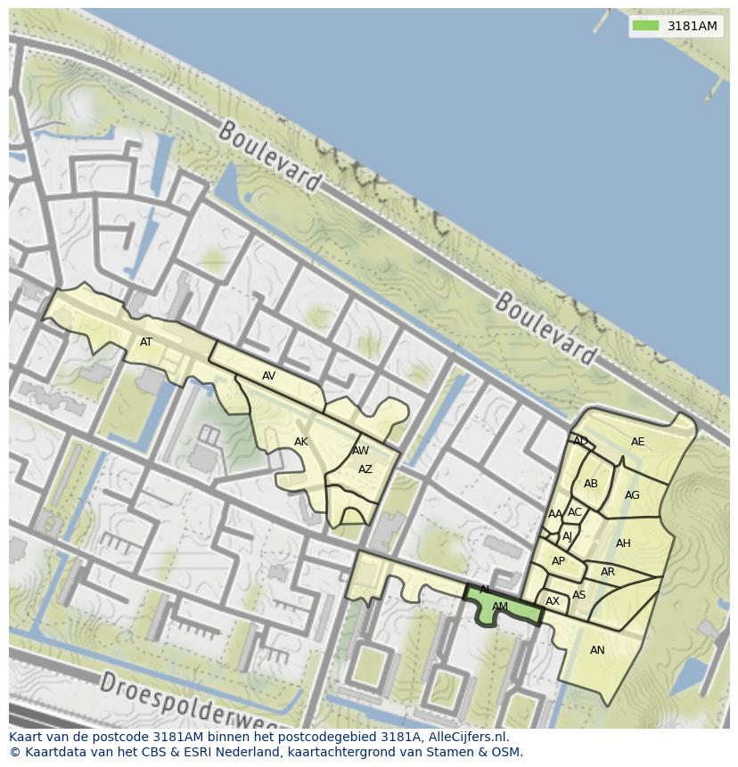 Afbeelding van het postcodegebied 3181 AM op de kaart.