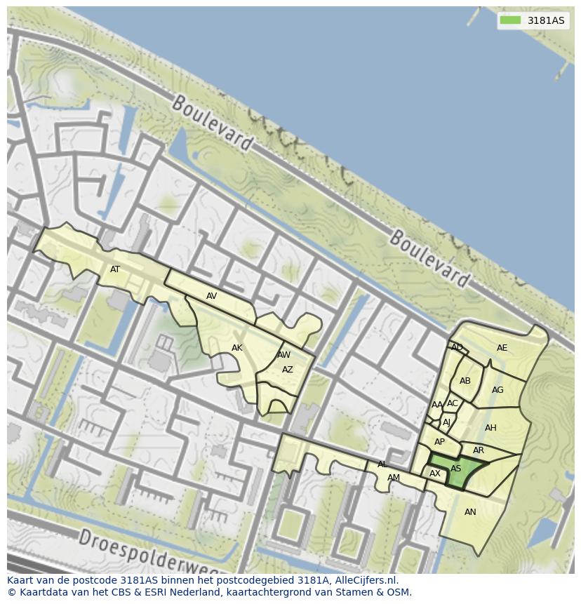 Afbeelding van het postcodegebied 3181 AS op de kaart.