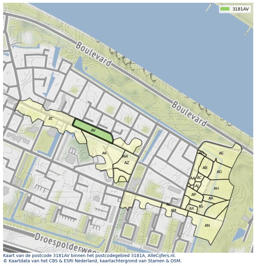 Afbeelding van het postcodegebied 3181 AV op de kaart.