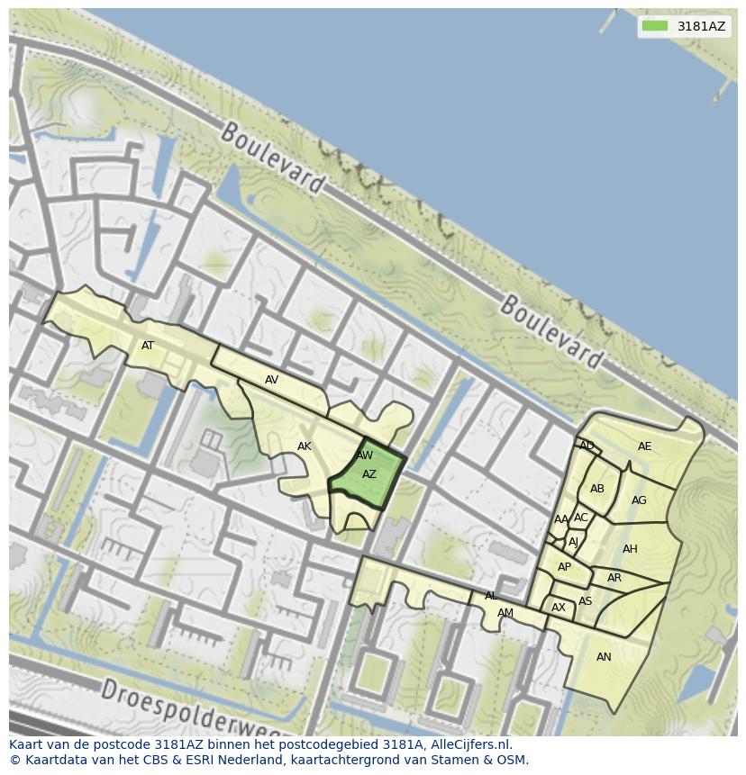 Afbeelding van het postcodegebied 3181 AZ op de kaart.
