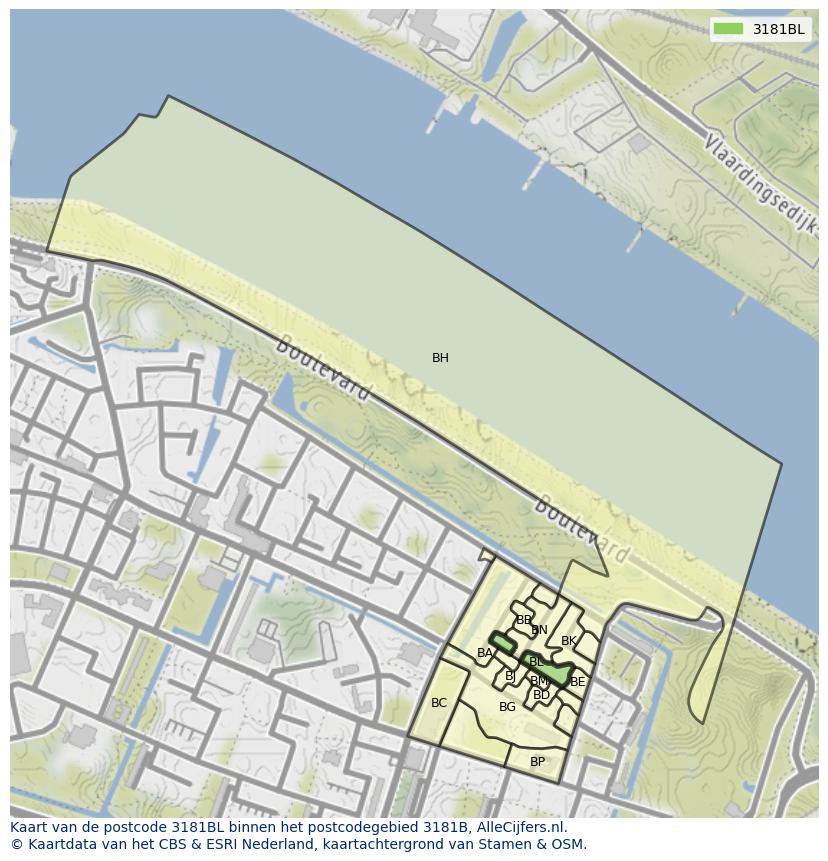 Afbeelding van het postcodegebied 3181 BL op de kaart.