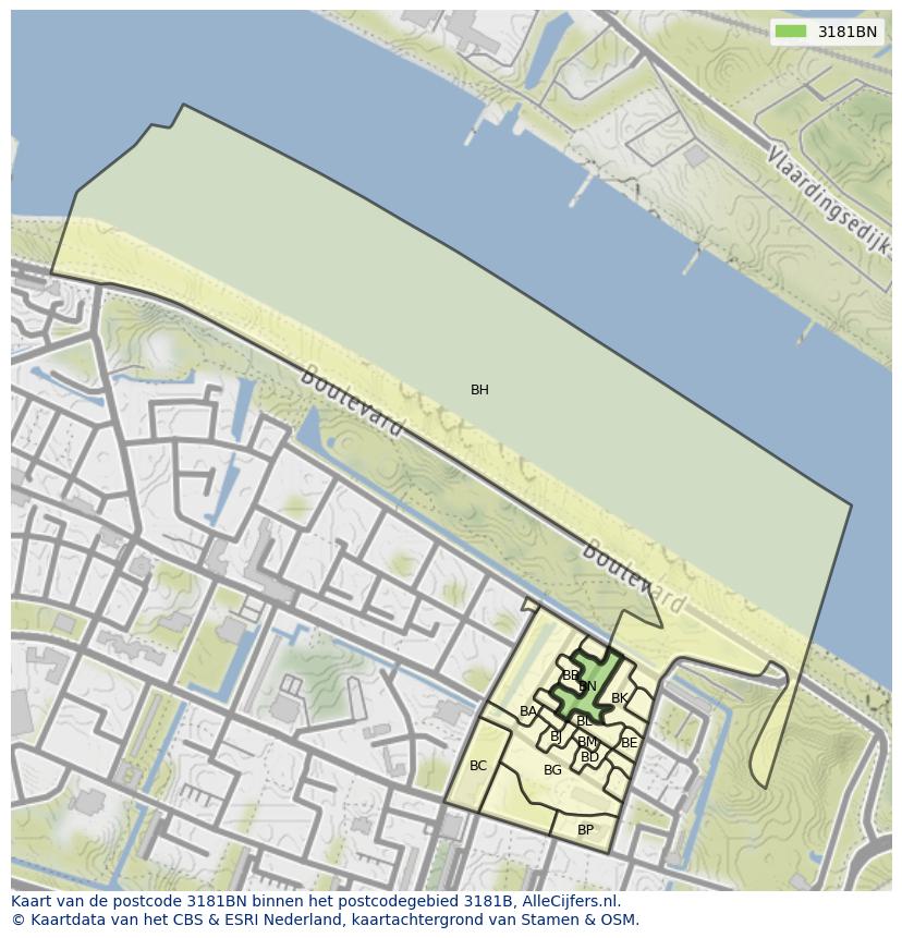 Afbeelding van het postcodegebied 3181 BN op de kaart.