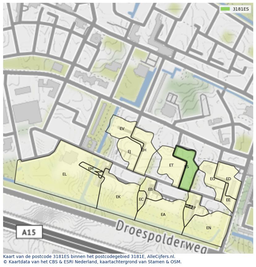 Afbeelding van het postcodegebied 3181 ES op de kaart.