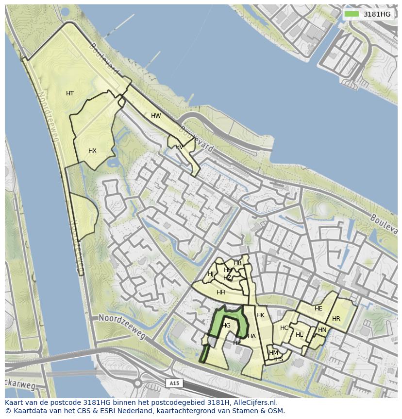 Afbeelding van het postcodegebied 3181 HG op de kaart.
