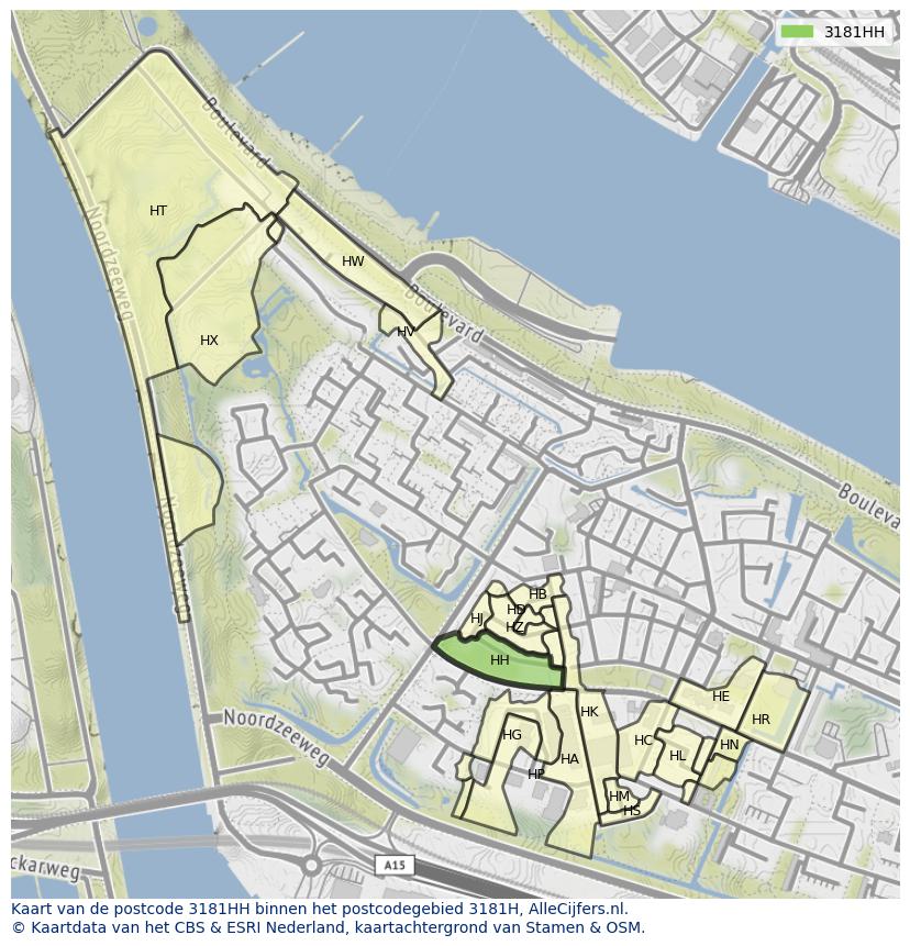 Afbeelding van het postcodegebied 3181 HH op de kaart.