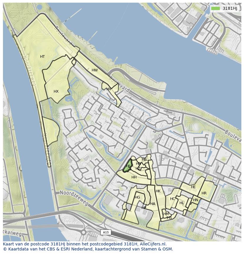 Afbeelding van het postcodegebied 3181 HJ op de kaart.