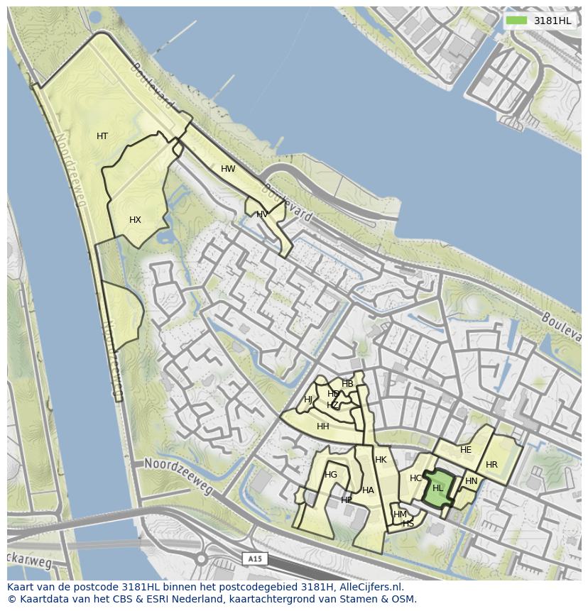 Afbeelding van het postcodegebied 3181 HL op de kaart.