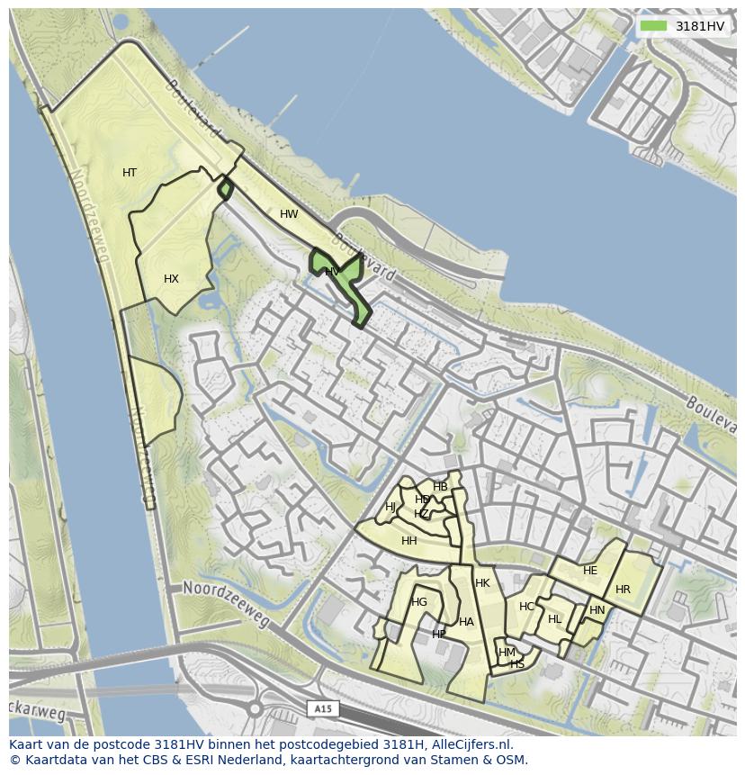 Afbeelding van het postcodegebied 3181 HV op de kaart.