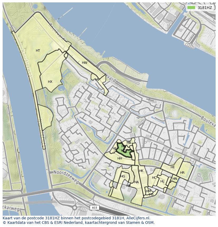 Afbeelding van het postcodegebied 3181 HZ op de kaart.