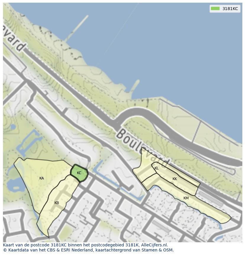 Afbeelding van het postcodegebied 3181 KC op de kaart.