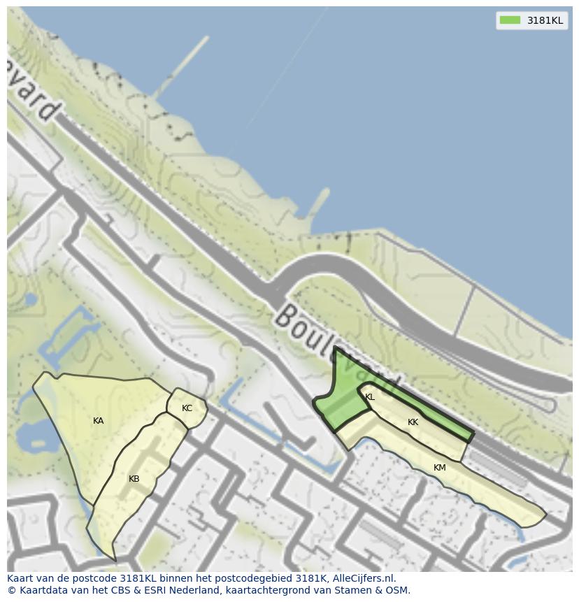 Afbeelding van het postcodegebied 3181 KL op de kaart.