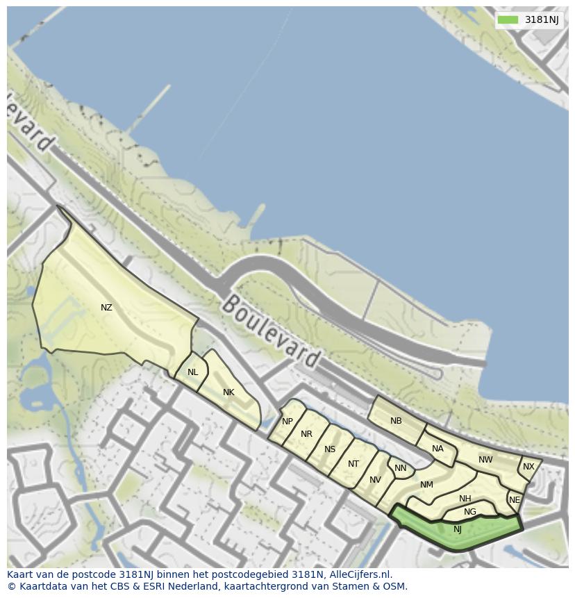 Afbeelding van het postcodegebied 3181 NJ op de kaart.