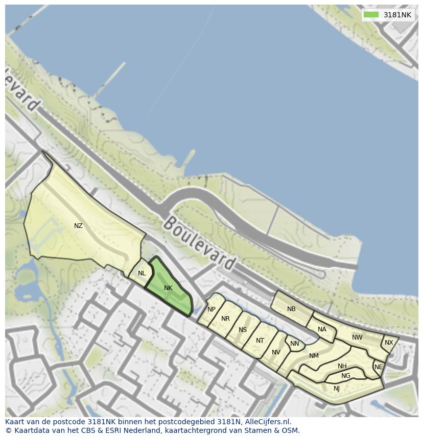 Afbeelding van het postcodegebied 3181 NK op de kaart.