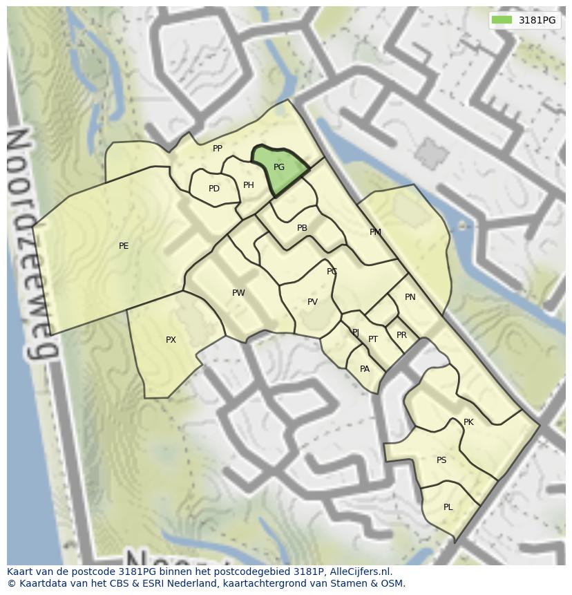 Afbeelding van het postcodegebied 3181 PG op de kaart.