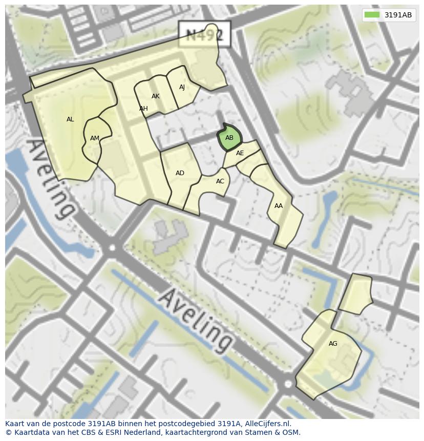 Afbeelding van het postcodegebied 3191 AB op de kaart.