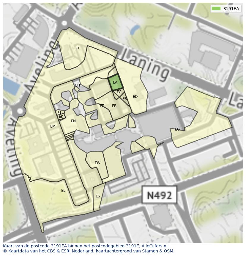 Afbeelding van het postcodegebied 3191 EA op de kaart.