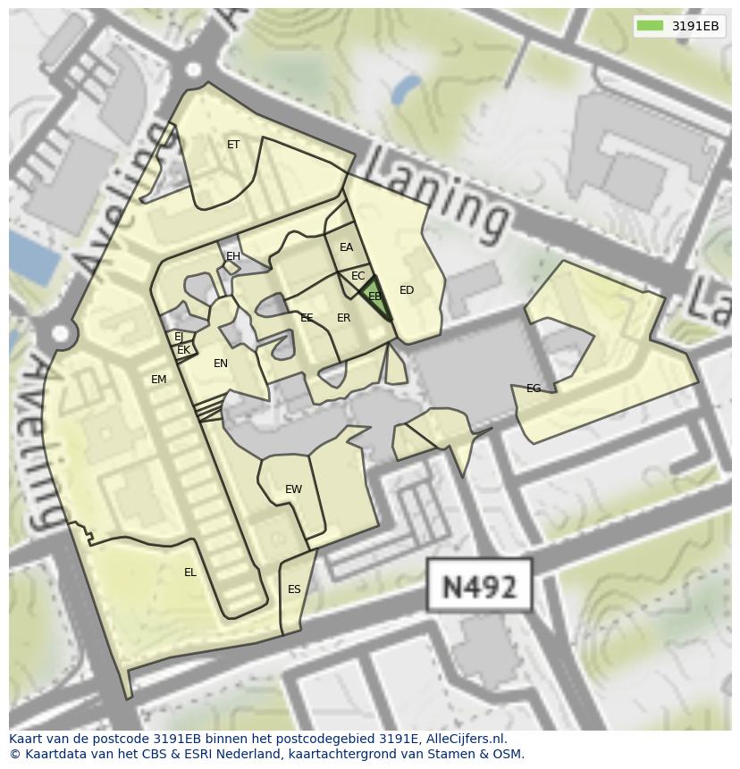 Afbeelding van het postcodegebied 3191 EB op de kaart.