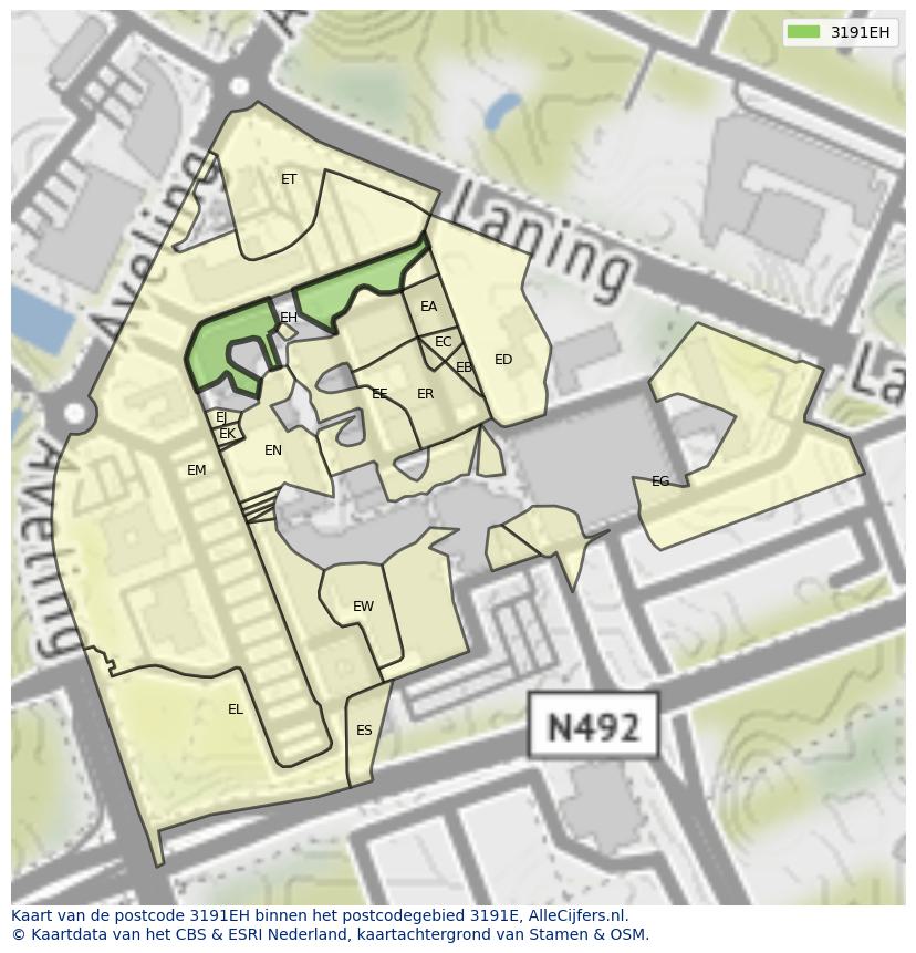 Afbeelding van het postcodegebied 3191 EH op de kaart.