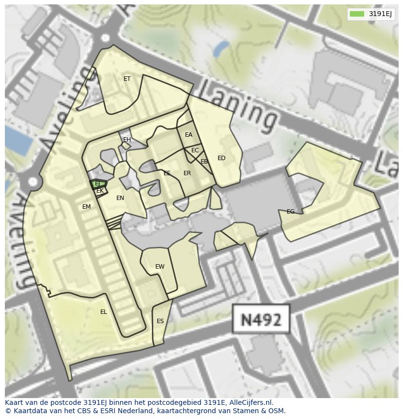 Afbeelding van het postcodegebied 3191 EJ op de kaart.