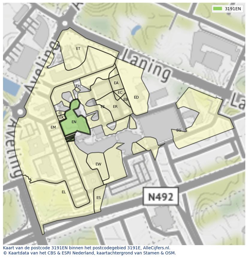 Afbeelding van het postcodegebied 3191 EN op de kaart.
