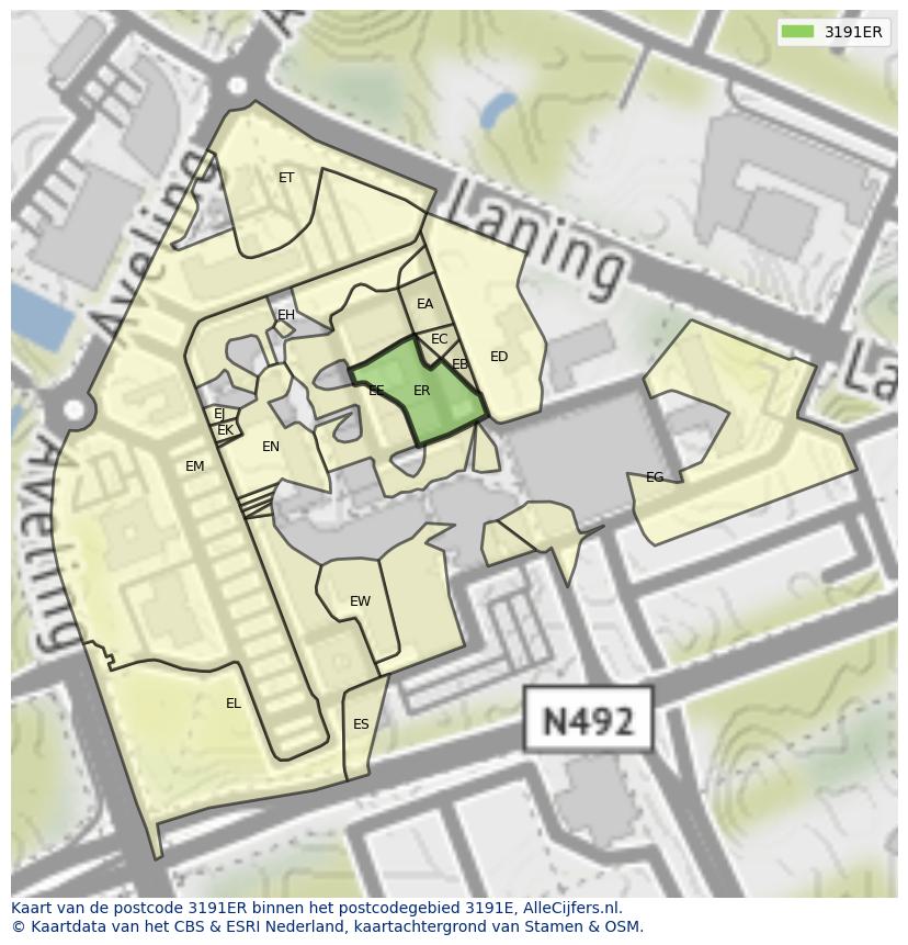 Afbeelding van het postcodegebied 3191 ER op de kaart.