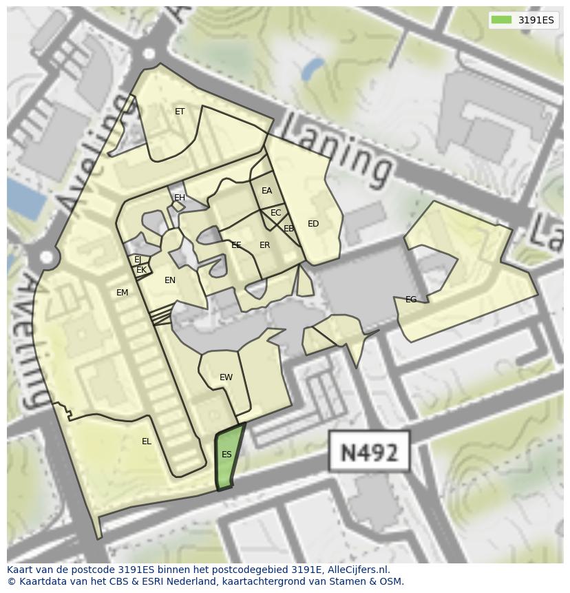 Afbeelding van het postcodegebied 3191 ES op de kaart.